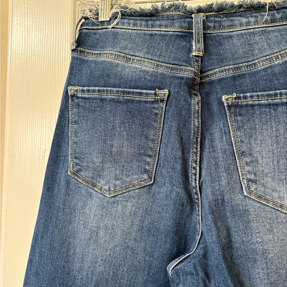Risen Jeans High Rise Wide Leg Fray Hem & Waist Medium Wash Jeans Size 29" - Picture 10 of 15